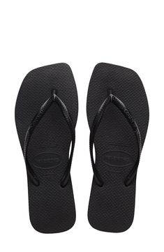 Havaianas Slim Square Flip Flop (Women) | Nordstrom Black Leather Flip Flops, Crystal Sandals, Elegant Sandals, Leather Flip Flops, Fabric Gift Bags, Made In Brazil, Black Square, Dream Shoes, Casual Sandals