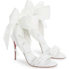 Christian Louboutin Wind Around 100 White Lace Up Tie Bridal Sandal Heel Pump 41 ********** Christian Louboutin ********** Brand: Christian Louboutin Size: 41 (Know Your Louboutin Size) Name: Wind Around Color: White-Beige / White Style: Lace Up Sandal Style#: 3220398 Material: Elastique / Ny Phospo Peep Open Front Toe Logo Front Toe Band Standing On A 100mm Heel Windproof Fabrics Take On Glam Vibes As The Signature Logo-Embroidered Mesh Toe Strap And Ostentatious Ankle-Wrapping Bow On This Stil White Louboutin Heels, Louboutin Wedding Heels, White Louboutin, Bridal Sandal, Bridal Sandals Heels, Christian Louboutin Wedding Shoes, Dr Shoes, Bridal Sandals, Louboutin Heels