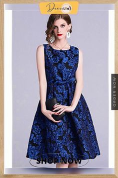 Women's A-line Dress Sleeveless Floral Blue Red Navy Blue M L Xl Xxl Blue Sleeveless Knee-length Dress For Spring, Blue Sleeveless Knee-length Party Dress, Blue Sleeveless Dress For Spring, Blue Sleeveless Maxi Dress For Spring, Casual Royal Blue Sleeveless Dress, Elegant Blue A-line Sleeveless Dress, Women's A Line Dresses, Floral Fit, Necklines For Dresses