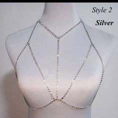 For Plunging Neckline Easily Paired With Formal Attire, Accentuate The Breast. Shimmering Stones Compliment The Glam With Elegance. Delicate, Feminine Perfect For Gala Events Weddings Paired With Formal Wear Or Cute Dainty Dresses Off Shoulder Or Sweetheart Or All Kinds Of Necklines. Sexy . Arms Go Thru It Attaches At Neck. Metal Chain With Rhinestones. Silver. Bikini Jewelry For Women Under Your Top To Accentuate Cleavage. Adjustable Bra Jewelry Rhinestone, Silver Body Chain Dress, Body Jewelry Chains Diamond, Body Chain Jewelry Diamond, Wire Jewelry With Dimonds, Tight Jewelry, Rhinestone Bra, Summer Beach Dress, Beach Dress