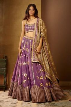 Shop for Moledro Purple Modal Satin Dua Embellished Lehenga Set for Women Online at Aza Fashions South Dress, Bridal Lehenga Images, Kali Lehenga, Lehenga Images, Purple Lehenga, Long Tunic Dress, Desi Wedding Dresses, Organza Lehenga, Fancy Jewelry Necklace