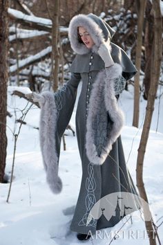 Medieval style wool coat with fur and handmade embroidery Fantasy Coat, Outfit References, Snow Princess, Wedding Winter, Medieval Clothing, Medieval Dress, Winter Clothing