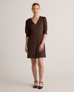 Embrace your playful charm with our Washable Stretch Silk Puff Sleeve Mini Dress. Perfect for both daytime adventures and evening events, this mini dress effortlessly exudes a youthful and flirtatious look. Whether paired with heels for a glamorous ensemble or sandals for a chic daytime outfit, it promises to make you feel confident and radiant. Flirty Knee-length Puff Sleeve Dress For Brunch, Knee-length Puff Sleeve Dress For Date Night, Knee-length Flirty Puff Sleeve Dress For Date Night, Flirty Knee-length Puff Sleeve Dress For Date Night, Brown Puff Sleeve Mini Dress, Chic Brown Puff Sleeve Mini Dress, Knee-length Flirty Puff Sleeve Dress, Casual Puff Sleeve Mini Dress For Night Out, Chic Brown Puff Sleeve Dress