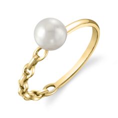 Akoya Pearl Daphne Ring 14k Yellow Gold Rings With Pearl Charm, Gold Pearl Drop Ring In Classic Style, Elegant Round Pearl Ring With Pearl Chain, Elegant Pearl Rings With Pearl Chain, Classic Yellow Gold Pearl Ring With Charm, Yellow Gold Round Rings With Pearl Drop, Classic Yellow Gold Ring With Pearl Charm, Anniversary Yellow Gold Pearl Ring With Charm, Classic Yellow Gold Rings With Pearl Charm