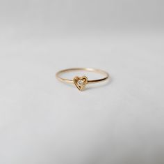 14k gold heart ring, Heart and stone ring, 14k love and diamond ring, mini heart ring, stacking ring Heart Stone Ring, Cute Diamond Rings, Promise Ring Aesthetic, Simple Gold Rings, Silver Metal Clay, Sweet Ring, Gold Heart Ring, Gold Rings Simple, Fancy Jewellery Designs