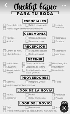 the spanish checklist is shown in black and white