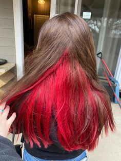 Brown Hair With Red Underneath, Pink Underdye Hair, Undercolor Hair, High Hair, Red Brown Hair