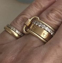 Linked Rings, Mixed Metal Rings, Lock Jewelry, Mixed Metal Jewelry, Cartier Love Bracelet