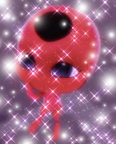 an alien with big eyes standing in the middle of some glittery stars and sparkles