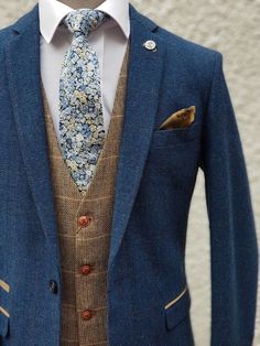 Wedding 3 Piece Suit, Blue Tweed Wedding Suits, Brown Waistcoat, Mens Tweed Suit, Meme Costume, Suit 3 Piece, Tweed Wedding, Tweed Wedding Suits, Mens Wedding Attire