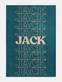 the back side of a teal book with white lettering on it that says, jack jack