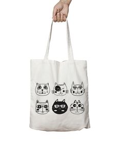 Cute Shoulder Bag With Cat Design, White Cat Design Shoulder Bag For Gift, White Shoulder Bag With Cat Design As Gift, White Shoulder Bag With Cat Design For Gift, White Cat Design Bag As Gift, White Cat Design Bag As A Gift, Trendy Cat Design Bags For Gifts, White Cat Design Tote Bag, Cat Design Shopping Bag