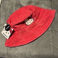 Nwt! As Seen In Photo! Trendy Red Bucket Sun Hat, Red Cotton Bucket Hat For Spring, Trendy Red Bucket Hat, Spring Red Cotton Bucket Hat, Casual Red Cap Sun Hat, Casual Red Hat One Size, Casual Red Bucket Hat For Winter, Red Casual Sun Hat With Short Brim, Casual Reversible Hats One Size