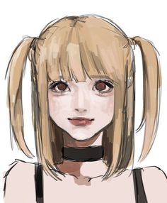 a drawing of a woman with blonde hair wearing a black choker and looking at the camera