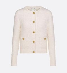 Twinset Ecru Cotton and Wool-Blend Knit | DIOR Luxury Beige Sweater For Workwear, Luxury Beige Sweater For Work, Chic Cream Crew Neck Cardigan, Elegant Cream Crew Neck Cardigan, Elegant Cream Cardigan With Crew Neck, Fitted Luxury Beige Cardigan, Luxury Fitted Beige Cardigan, Luxury Beige Cardigan, Elegant Beige Textured Knit Cardigan