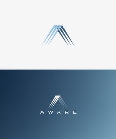 the logo for aware is designed in white and blue with an airplane flying above it