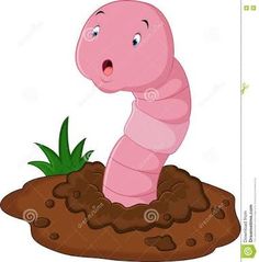 a pink caterpillar crawling out of the ground with grass on it's side