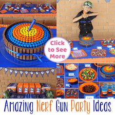 Nerf Gun Birthday Party Food Ideas Nerf Birthday Party Ideas Cake, Nerf Battle Birthday Party, Nerf Birthday Party Ideas Food, Nerf Cake Ideas, Nerf Party Decorations, Nerf Party Food, Nerf Birthday Cake, Nerf Birthday Invitations, Army Birthday Cakes