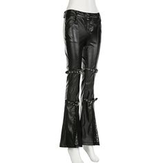 Embrace your bold and daring side with our Leather and Lace Flare Pants! Made with faux leather and a flattering flare leg, these pants will make you stand out in any crowd. The split cut with lace adds a touch of seductive charm, while the straps create an edgy look. Perfect for low-waist lovers and risk-takers! ❤️‍🔥 Size Chart: Size Waist (cm) Hip (cm) Thigh (cm) Length (cm) Waist (in) Hip (in) Thigh (cm) Length (in) S 68 84 48 101 26.77 33.07 18.90 39.76 M 72 88 50 103 28.35 34.65 19.69 40.55 L 76 92 52 105 29.92 36.22 20.47 41.34 Description: Fabric Type: Faux LeatherPant Style: RegularPattern Type: SolidFit Type: Slim FitMaterial: Polyester/SpandexOrigin: CNWaist Type: LowItem Type: PantsClosure Type: Elastic WaistMaterial Composition: 95% Polyester/5% Spandex Fitted Faux Leather Punk Pants, Gothic Black Flare Bottoms, Gothic Flare Fitted Pants, Gothic Pants For Fall Party, Black Flare Leather Pants For Fall, Edgy Flare Pants For Party, Edgy Flare Bottoms For Party, Gothic Faux Leather Bottoms For Night Out, Punk-style Faux Leather Party Pants