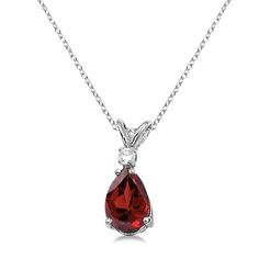 Pear Garnet and Diamond Solitaire Pendant Necklace 14k White Gold - CBP86 Round Diamond Pendant, Diamond Solitaire Pendant, Handmade Pendant Necklace, Yellow Quartz, Burgundy Nails, Solitaire Pendant Necklace, White Gold Set, White Gold Chains, Necklace Diamond