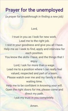 prayer for the unemployeved