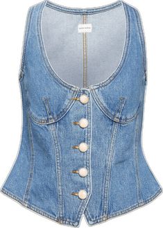 Fitted Sleeveless Denim Top With Buttons, Fitted Chic Denim Vest, Chic Fitted Denim Vest With Button Closure, Fitted Cropped Denim Vest With Button Closure, Chic Cropped Fitted Denim Vest, Spring Fitted Corset With Hook And Eye Closure, Chic Fitted Tops With Hook And Eye Closure, Trendy Fitted Denim Vest With Button Closure, Fitted Corset With Button Closure