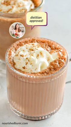 two cups of hot chocolate drink with whipped cream on top and the caption says, detitition approved