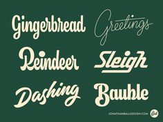 some type of font that is in different colors and sizes, including green with white lettering