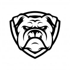 a black and white bulldog head with an angry look on it's face