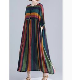 loose Striped Long cotton Batwing Women Spring Dresses Plus Size – SimpleLinenLife Oversized Cotton Casual Maxi Dress, Loose Cotton Summer Dress, Casual Loose Summer Maxi Dress, Casual Loose Maxi Dress For Summer, Summer Loose Cotton Dress, Casual Multicolor Loose Dress, Summer Cotton Multicolor Maxi Dress, Oversized Cotton Maxi Dress For Summer, Cotton Maxi Dress With Relaxed Fit