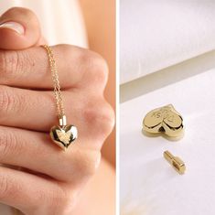 "* This Heart Urn necklace is so dainty, classy, and not noticeably identifiable as an urn. This necklace is something so meaningful about having a teardrop that holds loved one so close to your heart. * The Chain of the Heart is real solid gold. * The Chain on the model is 17\" Cable#2 chain. * After your order placement we will prepare a proof of your order, and we will be able to update it you will love it. * Free Mini Funnel Kit * Free Gift Card * Free Personalization(Engraving) * It will co Elegant Heart Charm Necklace As Keepsake, Elegant Heart Charm Necklace For Keepsake, Elegant Keepsake Necklaces With Heart Beads, Elegant Heart-shaped Necklace For Keepsake, Heart Beads Jewelry For Keepsake, Heart Beads Keepsake Jewelry, Keepsake Heart-shaped Jewelry With Heart Beads, Keepsake Heart Beads Jewelry, Keepsake Heart Pendant Jewelry With Heart Beads