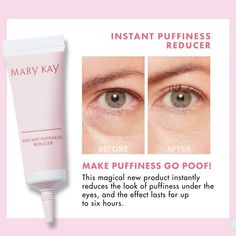 Mary Kay Instant Puffiness Reducer. Visibly Reduces Puffiness Within 15 Minutes. New In Box, Smoke-Free Home. Mary Kay 12 Days Of Christmas Day 9, Undereye Bags, Mary Kay Inspiration, Regular Skin Care Routine, Timewise Repair, Tip Tuesday, Mary Kay Business, Under Eye Puffiness, Cosmetics Ingredients