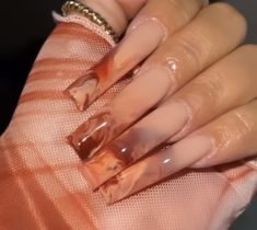 Marble Nail Inspo Acrylic, Brown And Pink Marble Nails, Brown Marble Tip Nails, Short Brown Marble Nails, Fire Marble Nails, Brown Marble Nails With Gold Flakes, Brown Marble Nails French Tip, Orange And Brown Marble Nails, Medium Marble Nails