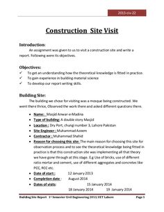 the construction site visit flyer is shown in red and white, with information about it