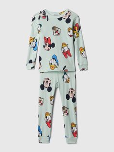 Soft cotton PJ set.  Crewneck.  Long sleeves.  Elasticized waist at PJ pants.  Assorted allover Disney prints.  Made with 100% organically grown cotton.  Organic cotton is better for people and the environment because it's grown without the use of harmful synthetic pesticides and fertilizers.  Easy, pull-on waist. Multicolor Cotton Sleepwear With Cartoon Print, Fun Cotton Sets With Character Print, Cotton Sets With Character Print In Fun Style, Cotton Sleepwear With Character Print In Multicolor, Green Cotton Sets With Character Print, Disney Cotton Sleepwear With Character Print, Disney Cartoon Print Loungewear Sets, Multicolor Character Print Tops For Loungewear, Multicolor Cotton Sleepwear With Crew Neck