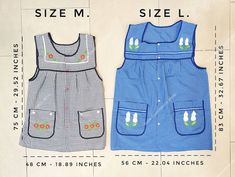 two children's clothing sizes are shown with measurements