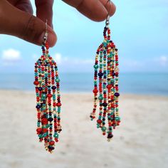 Beautiful Handmade Artisan Beaded Earrings. They Are One Of A Kind And Truly A Work Of Art. Straight From Guerrero, Mexico! Fringe Earring, Native American Beaded Earrings, Native American Beading, Fringe Earrings, Earrings Color, Handmade Artisan, Handmade Earrings, Blue Orange, Beaded Earrings