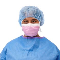 Medline ASTM Level 3 Surgical Face Mask with Ties, Purple or Pink/White, 300/case Premium, hospital-quality, 4-ply procedure face mask offers the highest level of protection, meeting ASTM F2100 Level 3 requirements for fluid resistance, and bacterial (99%) and particulate (99%) filtration. It has a soft foam anti-fog strip is built in to help prevent eyeglasses from fogging, and smooth cellulose inner and outer facings for comfort and breathability.  ASTM Level 3 Fluid Resistance - 4-ply surgical mask provides maximum fluid protection and 99% Bacterial and Particulate filtration efficiency. For procedures producing moderate to heavy amounts of fluid, spray, and/or aerosols. Anti-Fog - Comfortable anti-fog foam strips helps prevent eyeglasses from fogging, thus ensuring optical clarity. Cus Dental Bibs, Water Resistant Shoes, Mechanic Gloves, Surgical Mask, Wound Dressing, Pink Mask, Slip Resistant Shoes, Hair Nets, Cotton Gloves