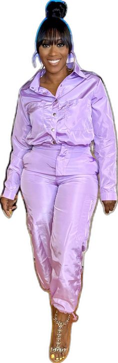 Spring Purple Stretch Sets, Spring Stretch Purple Sets, Casual Purple Sets For Workwear, Casual Purple Workwear Set, Trendy Lavender Stretch Bottoms, Casual Fitted Lavender Pants, Lavender Casual Bottoms For Workwear, Corset Blouse, Strap Crop Top