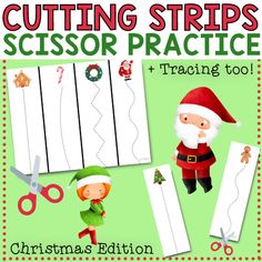 christmas cutting strips and scissors practice