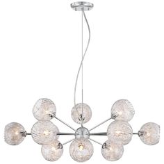 a chandelier with five lights hanging from it's center and four bulbs on each end