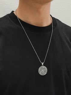 Antique Silver Fashionable Collar  Zinc Alloy  Pendant Necklaces Embellished   Jewelry Planet Necklace For Men, Men Necklace Pendant Stainless Steel, Saturn Jewelry Necklace, Silver Zodiac Sign Round Necklace, Space-themed Silver Round Pendant Necklace, Mens Fashion Jewelry, Men Necklace, Constellations