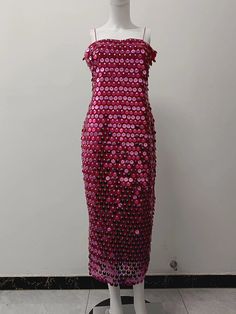 specification Rose Red Sleeveless Dress, Pink Strapless Sequin Dress For Party Season, Pink Sequined Strapless Evening Dress, Pink Sequined Strapless Dress For Evening, Pink Strapless Dress With Sequins For Evening, Rose Red Sleeveless Party Dress, Summer Party Dress In Rose Red, Rose Red Summer Party Dress, Pink Spaghetti Strap Dress For Party Season