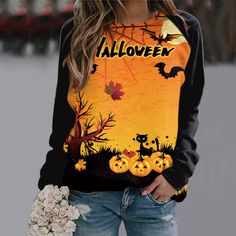 Yellow Sweatshirt, Custom Watch, Branded Sweatshirts, Pattern Sweater, Halloween Prints, Halloween Women, Types Of Dresses, Hoodie Top, Long Sleeve Casual