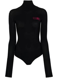 black stretch-jersey signature numbers motif roll neck long sleeves concealed press-stud fastening unlined Just a reminder that this piece must be tried on over your own garments. Png Clothes, Yoko London, Bodysuit Black, City Dress, Just A Reminder, Mm6 Maison Margiela, Summer Beach Wear, Roll Neck, Ski Wear