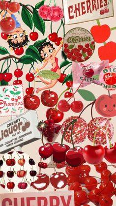 the cherries are hanging on the wall