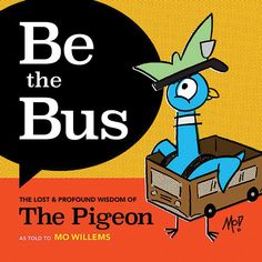 a cartoon character sitting in a box with a speech bubble above it that says be the bus