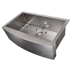 a stainless steel sink with grids on the bottom, and a drain in the middle