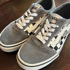 Great Almost Unworn Condition. Suede Upper Grey Color. Black And White Checkers And Design On Side. Vans Colors, Gray Vans Casual Sneakers, Gray Casual Vans Sneakers, Casual Gray Vans Sneakers, Gray Vans Sneakers For Outdoor, Gray Checkered Vans, Gray Lace-up Vans Sneakers, Vans Lace-up Canvas Skateboarding Shoes, Vans Low-top Canvas Shoes For Skateboarding