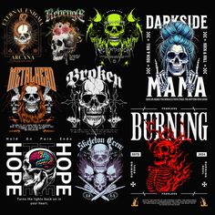 several different types of skull tattoos on a black background with the words,'born to be